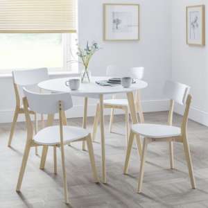 Calah Round Wooden Dining Table In White With 4 Chairs