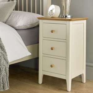 Brandy Wooden Bedside Cabinet In Off White And Oak With 3 Drawer
