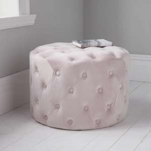 Brea Round Tufted Velvet Pouffe In Pastel Pink