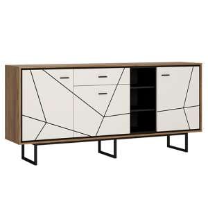 Brecon Wooden Wide Sideboard In Walnut And White High Gloss