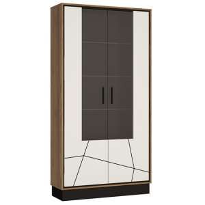 Brecon Wooden Display Cabinet In Walnut And White High Gloss