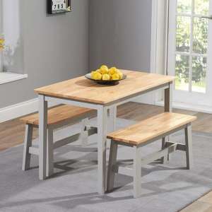 Ankila 115cm Wooden Dining Table With 2 Bench In Oak And Grey