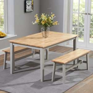Ankila 150cm Wooden Dining Table With 2 Bench In Oak And Grey
