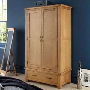 Brendan Double Door Wardrobe In Crafted Solid Oak With 1 Drawer