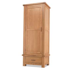 Brendan Single Door Wardrobe In Crafted Solid Oak With 1 Drawer