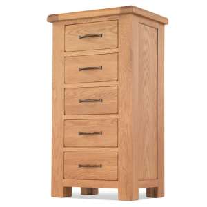 Brendan Tall Chest Of Drawers In Crafted Solid Oak With 5 Drawer