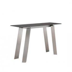 Alsager Glass Console Table In Grey Ceramic Brushed Steel Legs