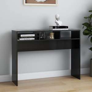 Brett High Gloss Console Table With Shelves In Black