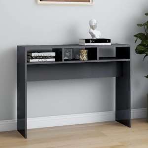 Brett High Gloss Console Table With Shelves In Grey