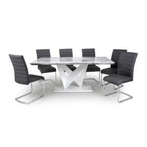 Somra Large Gloss Dining Table With 6 Conary Black Chairs