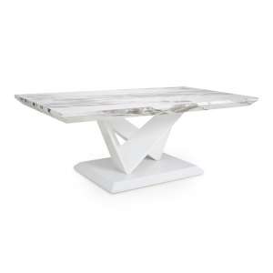 Somra Gloss Marble Effect Coffee Table With White Leg Frame
