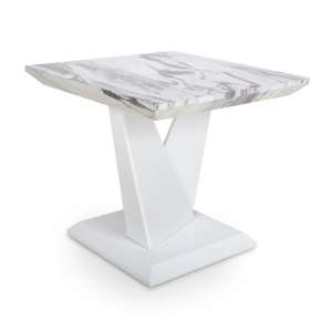 Somra Gloss Marble Effect Lamp Table With White Leg Frame