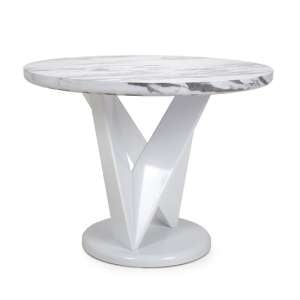 Brezza Gloss Marble Effect Round Dining Table With White Frame