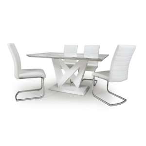 Somra Gloss Marble Effect Dining Table With 4 White Chairs