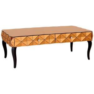 Brice Glass Coffee Table Rectangular In Copper With Wooden Legs