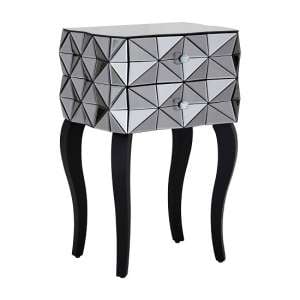 Brice Glass Side Table In Silver With Wooden Legs