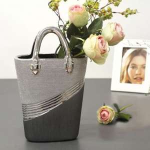 Bridgetown Ceramic Handbag Vase In Silver And Grey