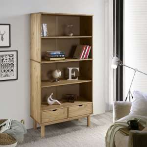 Bridie Pinewood Bookcase With 2 Drawers In Brown