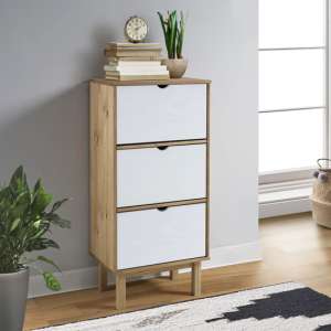 Bridie Pinewood Shoe Storage Cabinet With 3 Drawers In Brown White