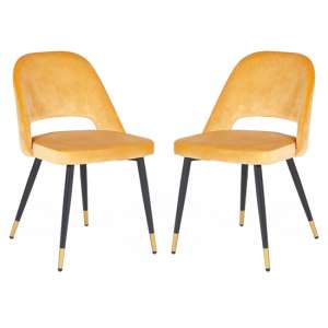 Brietta Mustard Velvet Dining Chairs With Black Legs In Pair