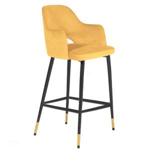 Brietta Velvet Bar Chair In Mustard With Black Metal Legs