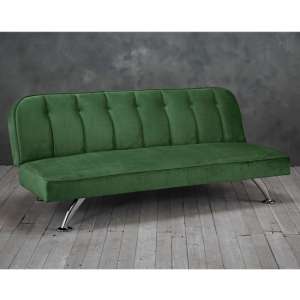 Birdlip Velvet Sofa Bed In Green With Chrome Metal Legs