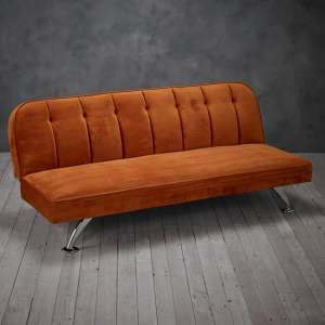 Birdlip Velvet Sofa Bed In Orange With Chrome Metal Legs