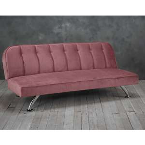 Birdlip Velvet Sofa Bed In Pink With Silver Finished Legs