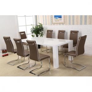 Brittany Dining Table In White High Gloss With 8 Dining Chairs