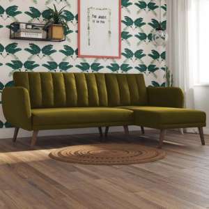Necton Linen Sectional Sofa Bed In Green With Wooden Legs