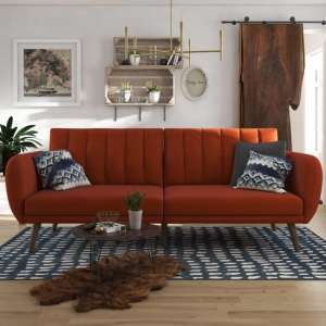 Necton Linen Sofa Bed In Orange With Wooden Legs
