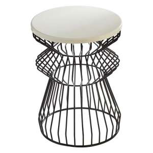 Coreca Round Metal Side Table With Black Curved Base In White