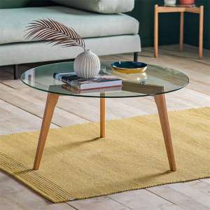 Brix Round Clear Glass Top Coffee Table With Natural Legs