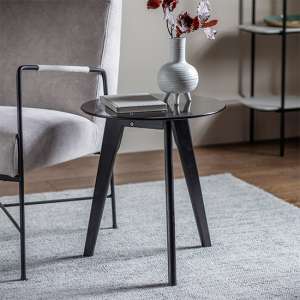 Brix Round Smoked Glass Top Side Table With Black Legs