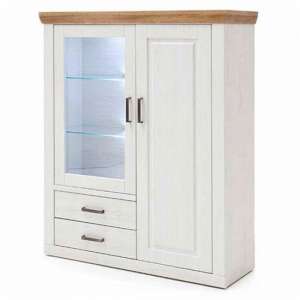 Brixen LED Highboard In Oak And White With 2 Doors 2 Drawers