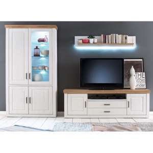 Brixen LED Living Room Set In Oak And White With Display Cabinet