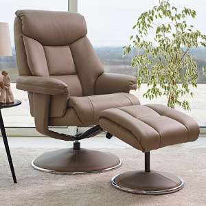 Brixton Plush Swivel Recliner Chair With Footstool In Earth