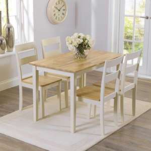 Ankila 115cm Wooden Dining Table With 4 Chairs In Oak And Cream