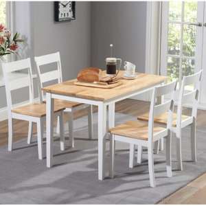 Ankila 115cm Wooden Dining Table With 4 Chairs In Oak And White