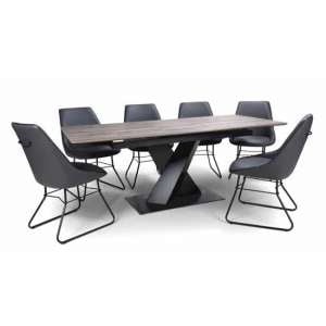 Bronx Extending Dining Set In Grey With 6 Grey Cooper Chairs