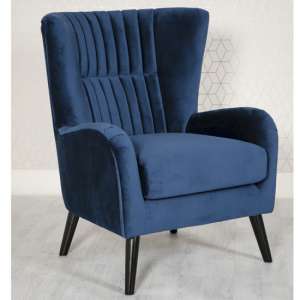 Brookis Velvet Upholstered Lounge Chair In Blue
