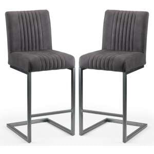 Brooklyn Charcoal Grey Faux Leather Bar Stools In Pair