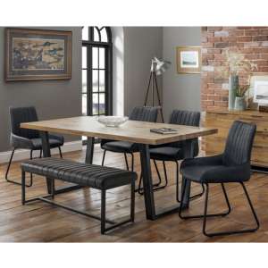 Barras Dining Table With Sakaye Bench And 4 Black Leather Chairs