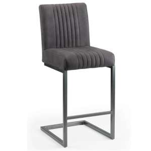 Barras Faux Leather Bar Stool In Charcoal Grey