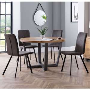 Barras Round Dining Table With 4 Monroe Charcoal Grey Chairs
