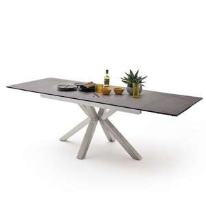 Brooky Glass Extendable Dining Table In Anthracite Steel Frame