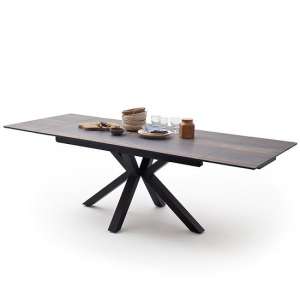 Brooky Glass Extendable Dining Table In Barique Wood Metal Frame