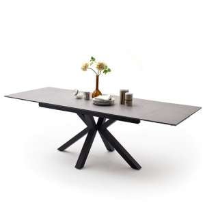 Brooky Glass Extendable Dining Table In Light Grey Metal Frame