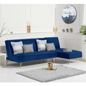 Brossard Velvet 3 Seater Chaise Corner Sofa Bed In Blue