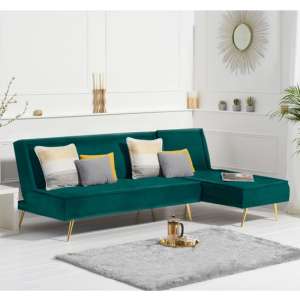 Brossard Velvet 3 Seater Chaise Corner Sofa Bed In Green